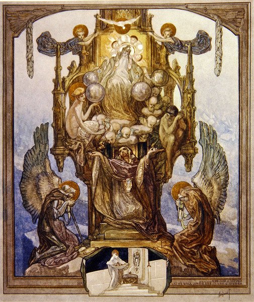 رسم توضيحي من الكوميديا الإلهية دانت ، الجنة ، كانتو الثامن ، 1921 (مرحاض على ورق) بواسطة فرانز فون بايروس