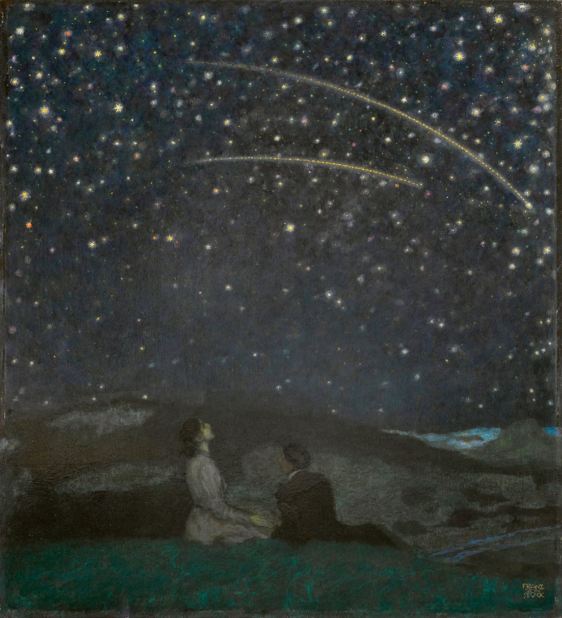 Les etoiles filantes (Franz et Mary von Stuck) - Shooting Stars (Franz and Mary Stuck) ، بقلم Stuck ، Franz ، Ritter von (1863-1928). زيت على خشب بواسطة فرانز فون ستاك