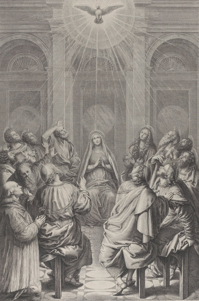 عيد العنصرة ، مع الرسل والعذراء جالسين في دائرة ، الروح القدس أب ... ، 1729-40. بواسطة فريديريك هورتيميلز
