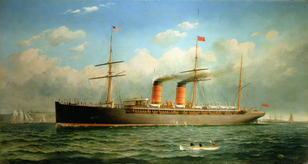 The Cunard Liner RMS Umbria قبالة بروكلين هايتس ، على النهر الشرقي ، نيويورك بواسطة فريد بانسينغ