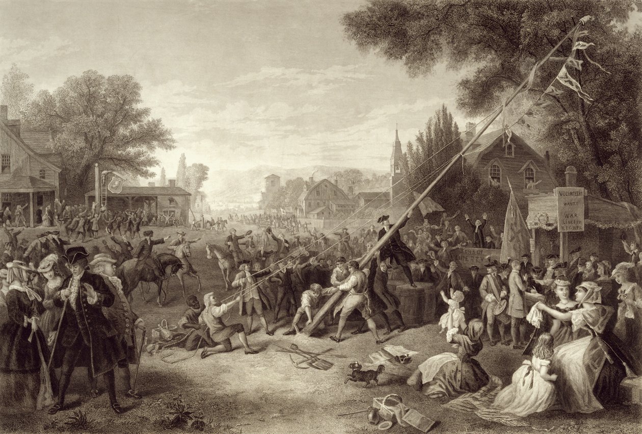 رفع قطب الحرية ، 1776 ، نقشها جون سي ماكراي ، 1875 بواسطة فريدريك تشابمان