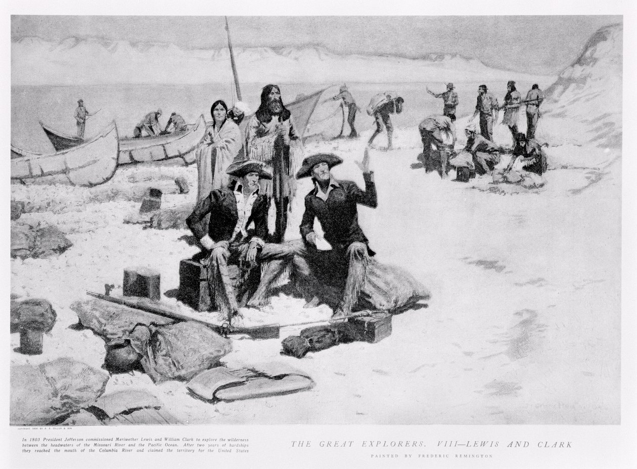 لويس وكلارك عند مصب نهر كولومبيا ، 1805 ، من مجلة كوليير ، 12 مايو 1906 بواسطة فريدريك ريمنجتون