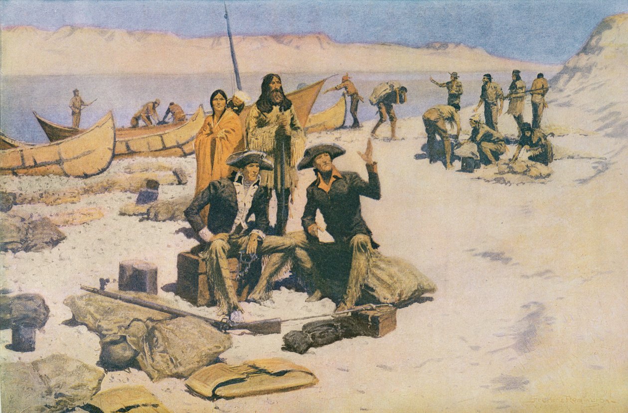 لويس وكلارك عند مصب نهر كولومبيا ، 1805 ، من مجلة كوليير ، 12 مايو 1906 بواسطة فريدريك ريمنجتون