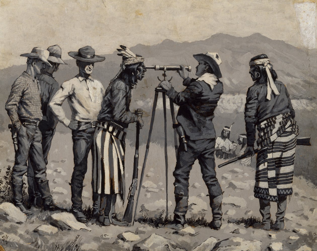 النظر عبر التلسكوب ، ج. 1888 (زيت على لوح باللونين الأبيض والأسود) بواسطة فريدريك ريمنجتون