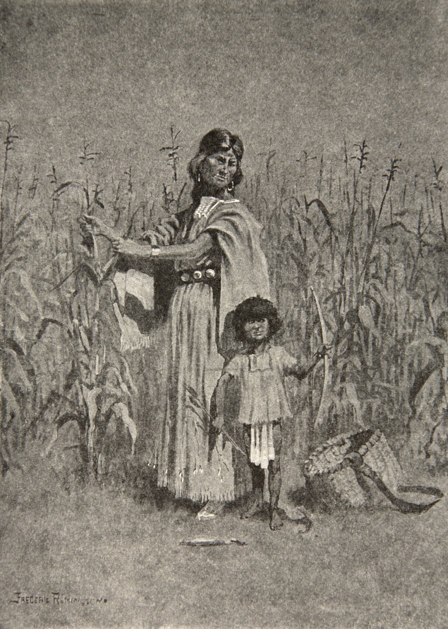 تواس النساء اللواتي جردن قشور الحصاد الصفراء في أغنية الخريف من Hiawatha بقلم هنري وادزورث لونغفيلو (1807-82) ، حانة. بقلم جورج جي. هاراب أوند كومباني ليمتد ، 1911 بواسطة فريدريك ريمنجتون