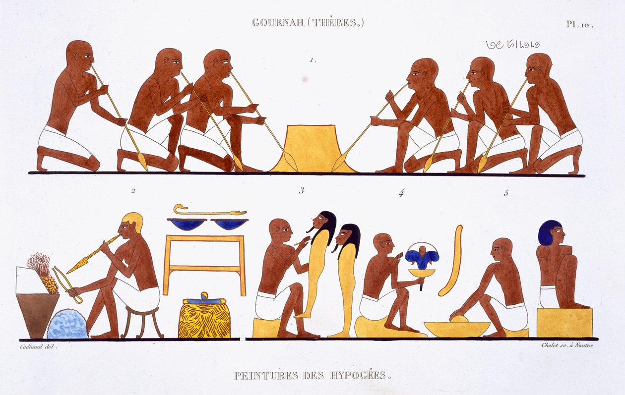 تسجيل المعادن ، من سجل نادر للوحات الجدارية من طيبة ، 1819-1822 في زيارته الثانية لمصر بواسطة فريدريك كايود (1787-1869) ، لون ليثو بواسطة فريدريك (بعد) كايود
