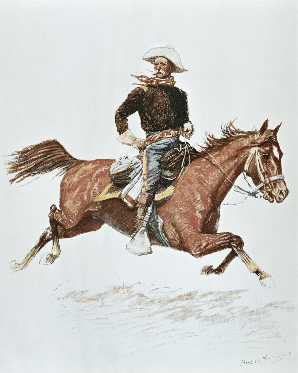 US Cavalry Officer in campaign dress of the 1870s (colour litho) بواسطة فريدريك (بعد) ريمنجتون