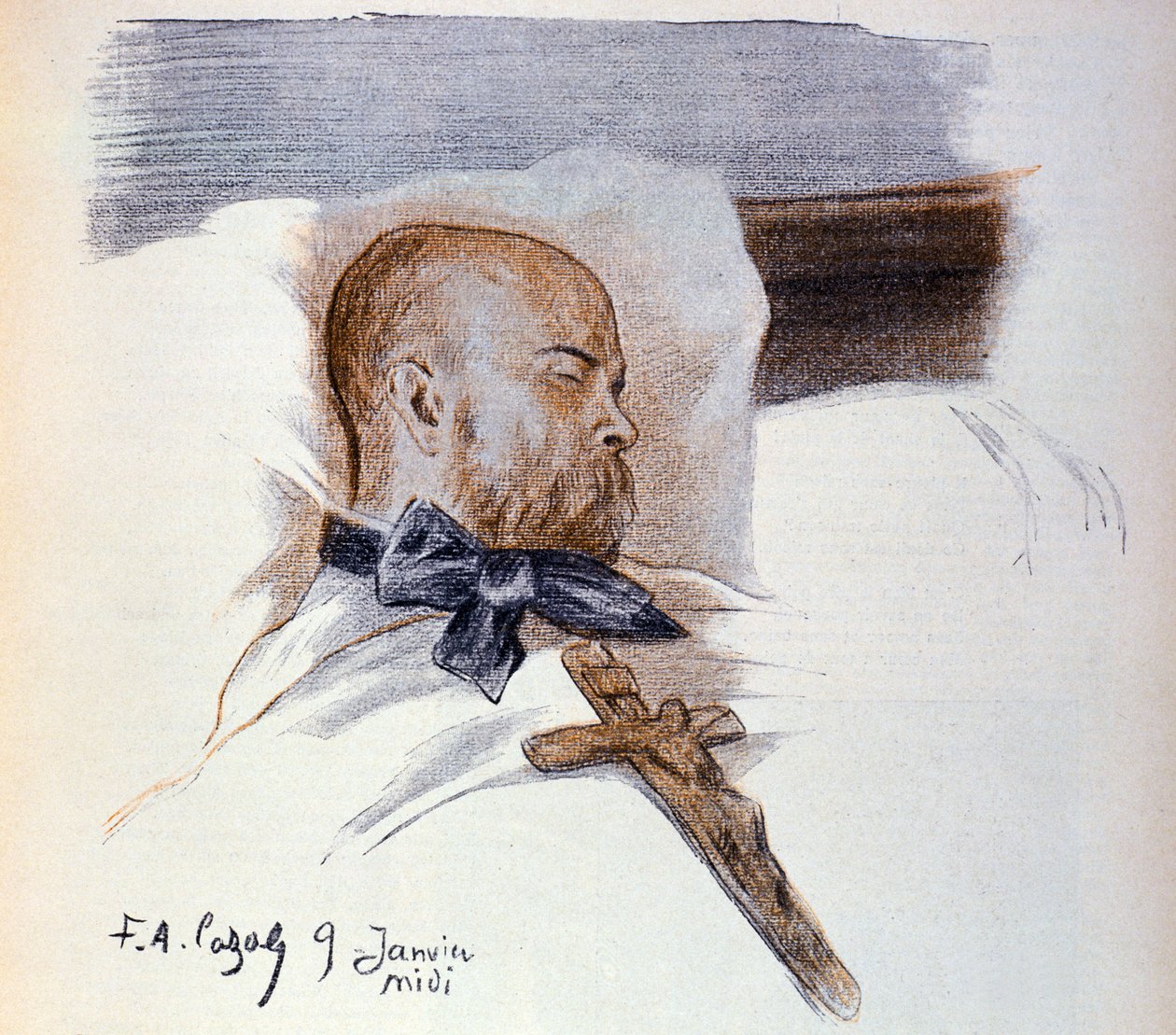 الشاعر الفرنسي بول فيرلين (1844-1896) على فراش الموت (رسم) بواسطة فريدريك أوغست كازالز