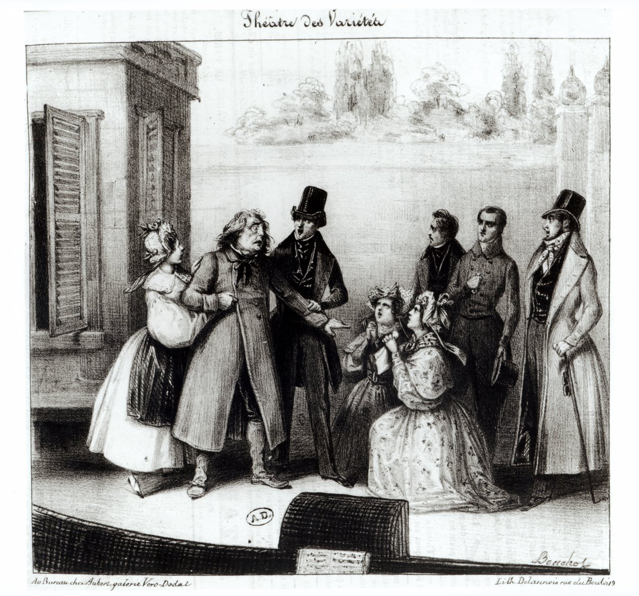 أداء "Le Pere Goriot" بواسطة Honore Balzac (1799-1850) في مسرح des Varietes ، c.1840 بواسطة فريدريك بوشوت