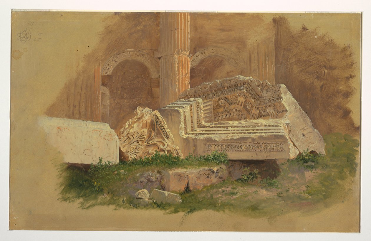 رسم، الجزء الداخلي لمعبد باخوس، بعلبك، مايو 1868 بواسطة كنيسة فريدريك إدوين