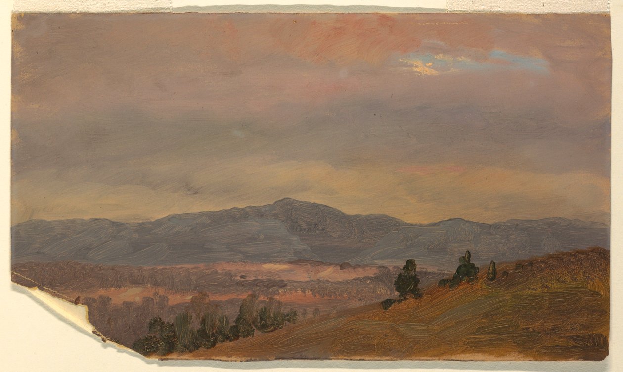 رسم، النظر نحو تلال بعيدة، وادي هدسون، نيويورك، 1870-80 بواسطة كنيسة فريدريك إدوين