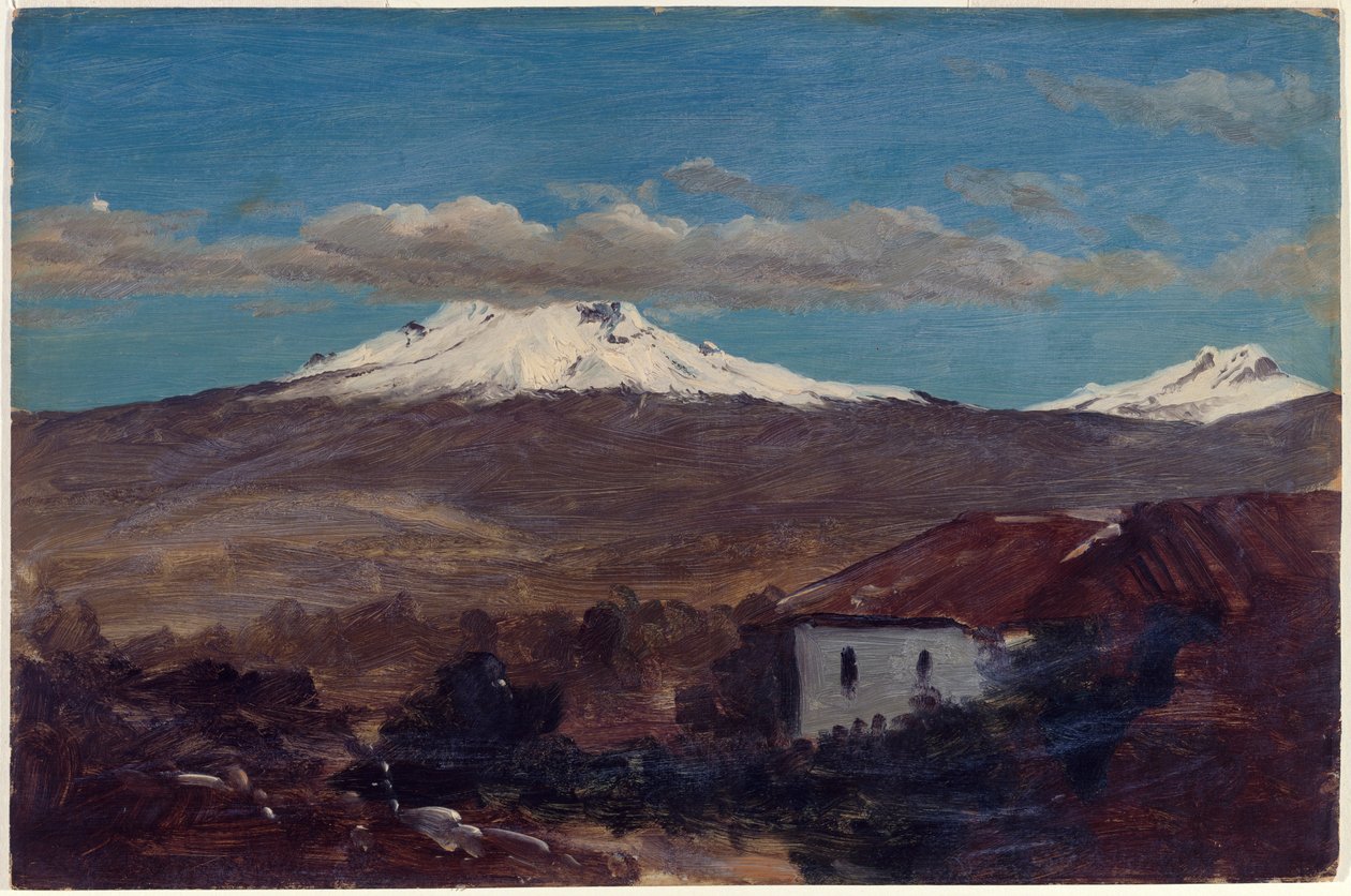 رسم، جبل شيمبورازو الظاهر من ريوبامبا، الإكوادور، 1857 بواسطة كنيسة فريدريك إدوين