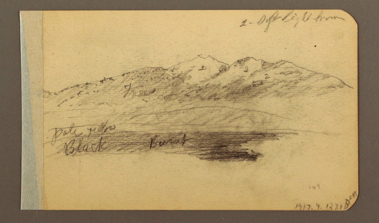 رسم، سلسلة جبال؛ الوجه الخلفي: جبال، سماء ملبدة بالغيوم، 1889 بواسطة كنيسة فريدريك إدوين