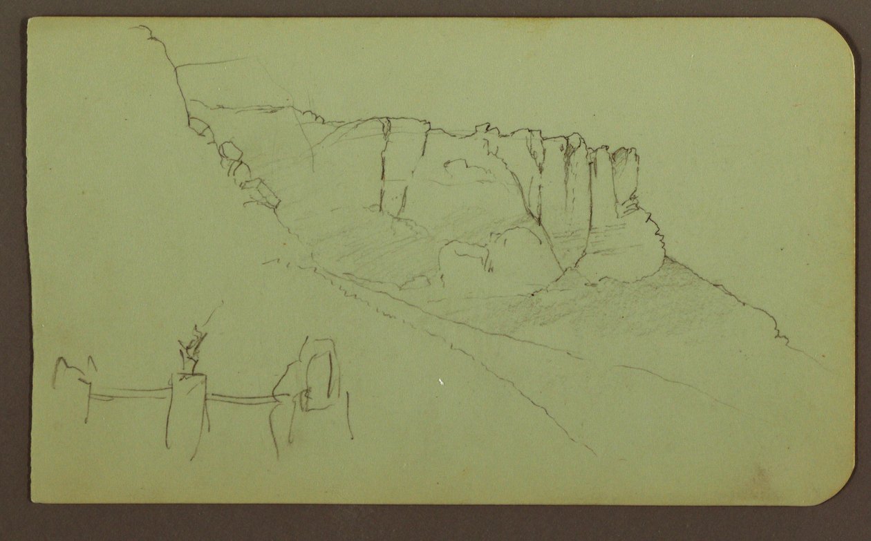 رسم، حائط صخري، عمود؛ الوجه الخلفي: منظر طبيعي جبلي، أشكال، 1883 بواسطة كنيسة فريدريك إدوين