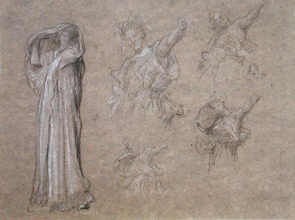 دراسات لـ "Bacchante" ، حوالي 1892 (طباشير وفحم على ورق رمادي) بواسطة فريدريك ليتون