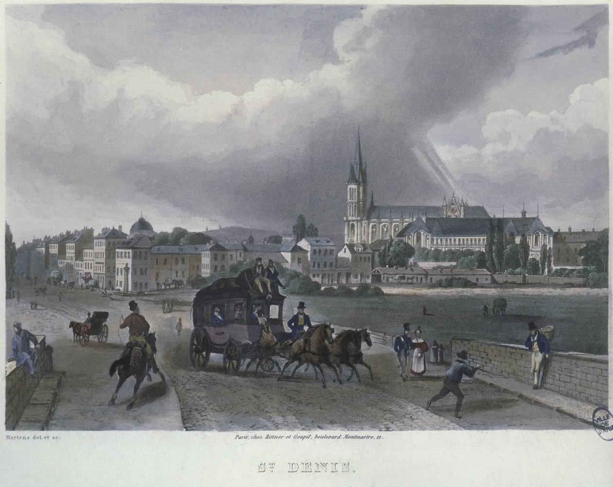مدينة سانت دينيس ، منقوشة بواسطة فريدريك مارتينز (1809-75) 1832 (نقش الألوان) بواسطة فريدريك مارتينز