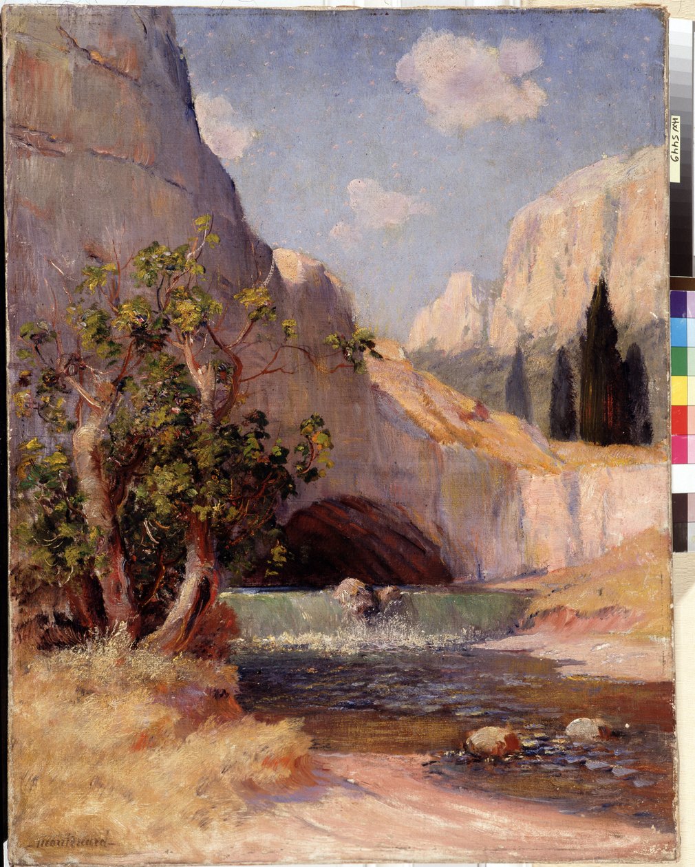 منظر لـ Fontaine du Vaucluse ، منظر طبيعي في بروفانس. لوحة لفريدريك مونتنارد (1849-1926) ديم. 65x50،5 cm التنويه الإلزامي: Collection fondation regards de Provence، Marseille بواسطة فريدريك مونتنارد