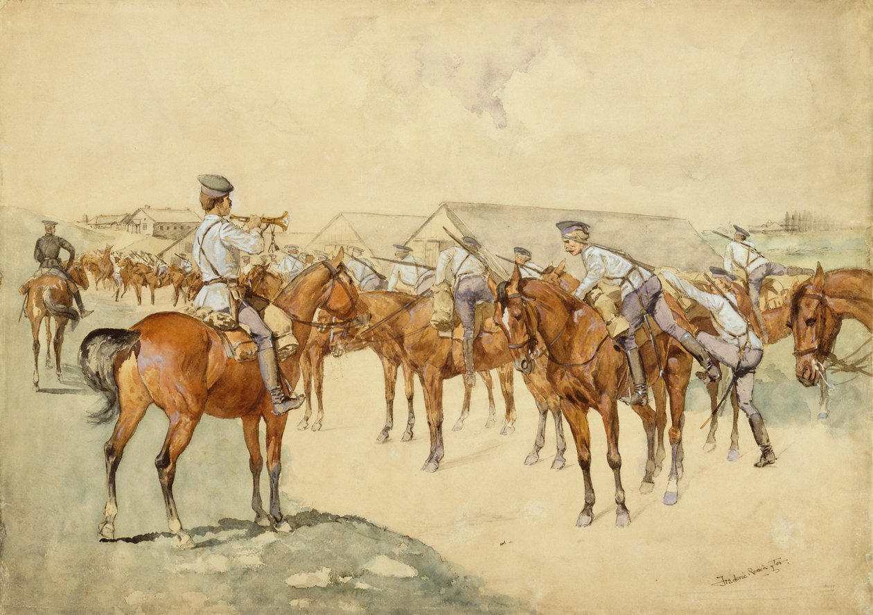 A Call to Arms (Dragoons، Mount!) 1892-93 (مرحاض ، غواش ، قلم وحبر ، قلم رصاص ولون على الورق) بواسطة فريدريك ريمنجتون