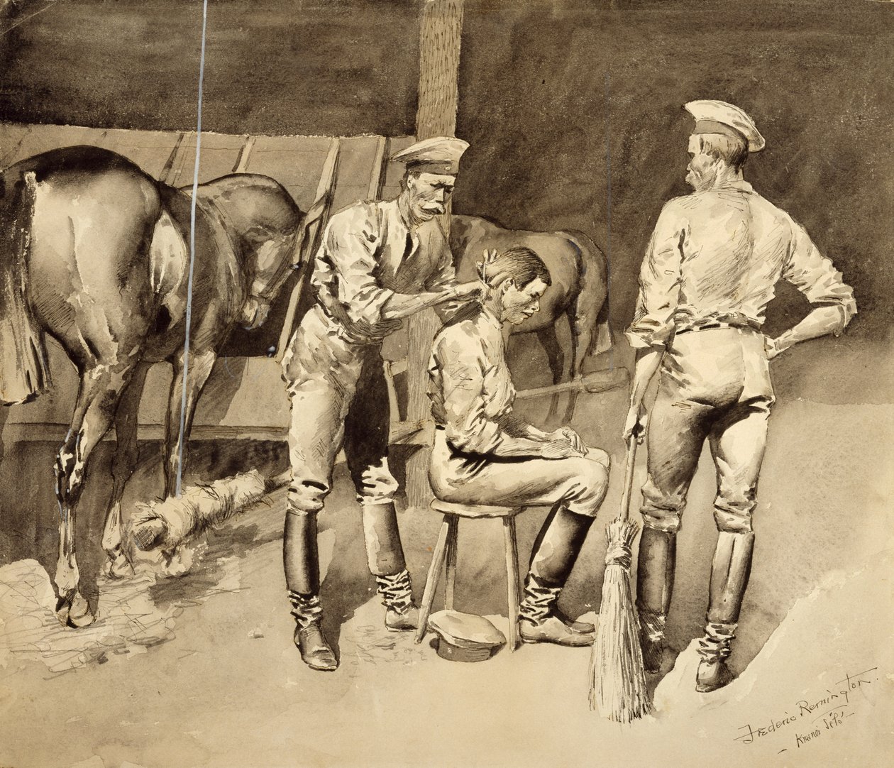 حلاقة في اسطبل الفرسان ، 1893 (مرحاض على الورق) بواسطة فريدريك ريمنجتون