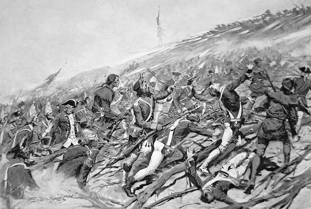 British forces attempt to storm the French fort of Ticonderoga in 1758 (litho) بواسطة فريدريك ريمنجتون