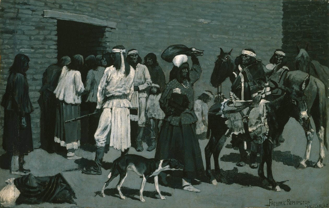 قرية بويبلو الهندية (توزيع لحم البقر في وكالة سان كارلوس) c.1889 بواسطة فريدريك ريمنجتون