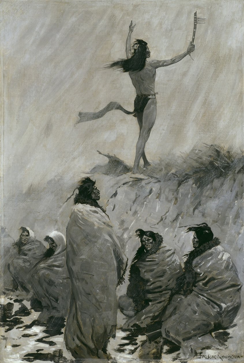 رفع آكل النار ذراعيه إلى طائر الرعد حوالي عام 1900 بواسطة فريدريك ريمنجتون