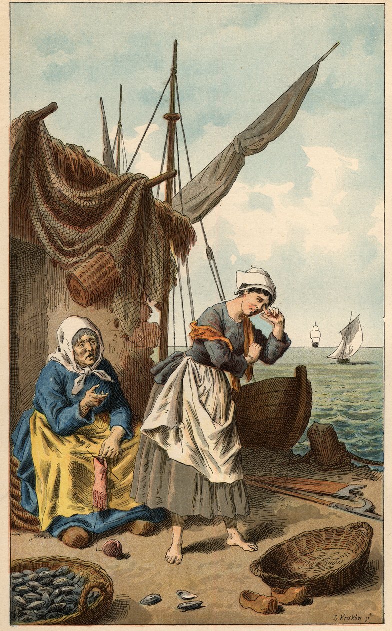 الأغنية الشعبية: "A la peche au mussel" "رسم لفريدريك ثيودور ليكس (1830-1897). واجهة "" أغاني وجولات أطفال من مقاطعات فرنسا " بواسطة فريدريك ثيودور ليكس
