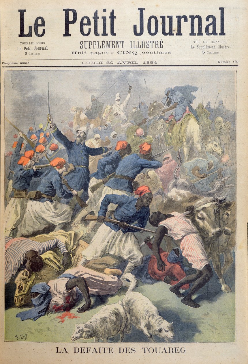 هزيمة الطوارق ، الغلاف الأمامي لـ &39;Le Petit Journal&39; ، 30 أبريل 1894 بواسطة فريدريك ثيودور ليكس