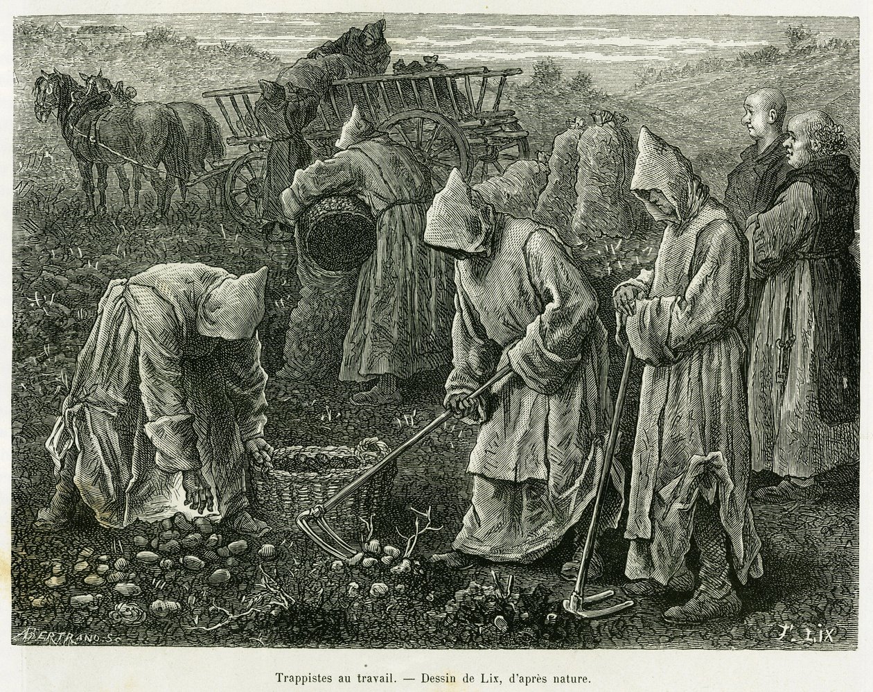 الصيادون في العمل. نقش بواسطة Lix لتوضيح القصة A travers l'Alsace et la Lorraine ، بواسطة تشارلز جراد ، المستودع الألماني ، في عام 1885 ، في جولة العالم 1887 ، تحت إشراف إدوارد شارتون (1807-1890) ، هاشيت ، باريس. بواسطة فريدريك ثيودور ليكس