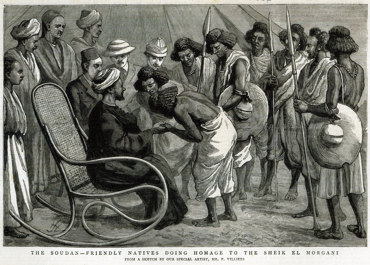 السودان: مواطنون ودودون يكرمون شيخ المرجاني ، من "الجرافيك" ، 19 أبريل 1884 (النقش) بواسطة فريدريك فيليرز