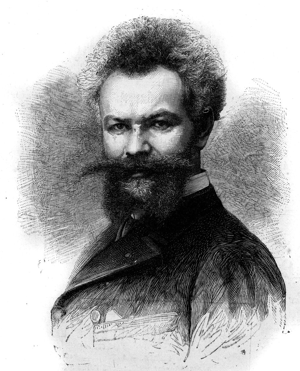 صورة لميهالي مونكاسي (1844-1900) ، رسام هنغاري. نقش في "" Le Monde Illustré "" رقم 1306 بتاريخ 8 أبريل 1882. بواسطة فريدريك دي هاينين