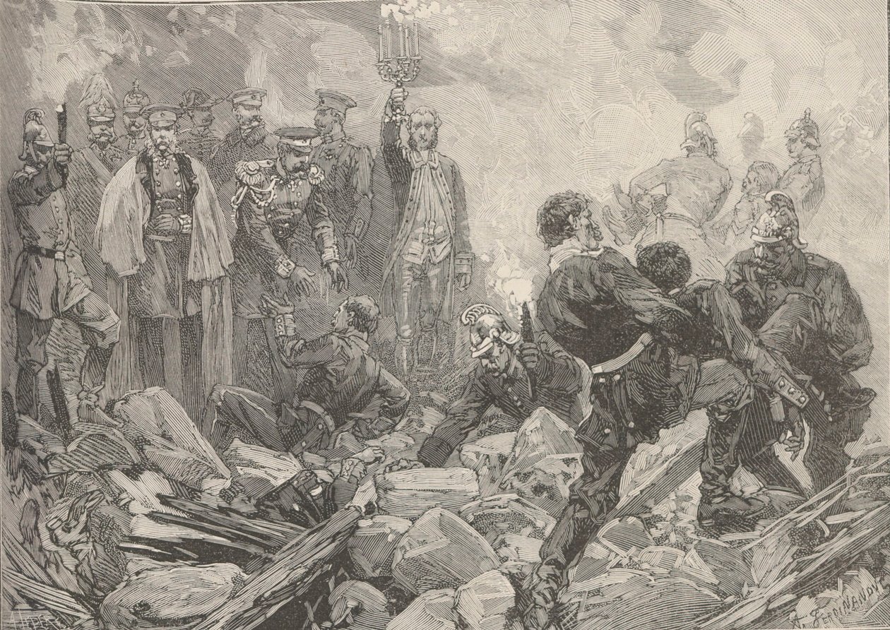 قصر الشتاء بعد الانفجار مساء 17 فبراير 1880. بواسطة فريدريك دي هاينين