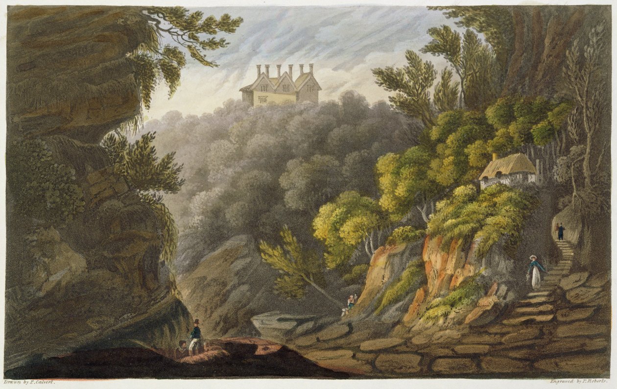Shanklin Chine ، من "جزيرة وايت المصور ، في سلسلة من المشاهدات الملونة" ، نقشها P. Roberts ، تم نشره عام 1846 (aquatint) بواسطة فريدريك كالفيرت