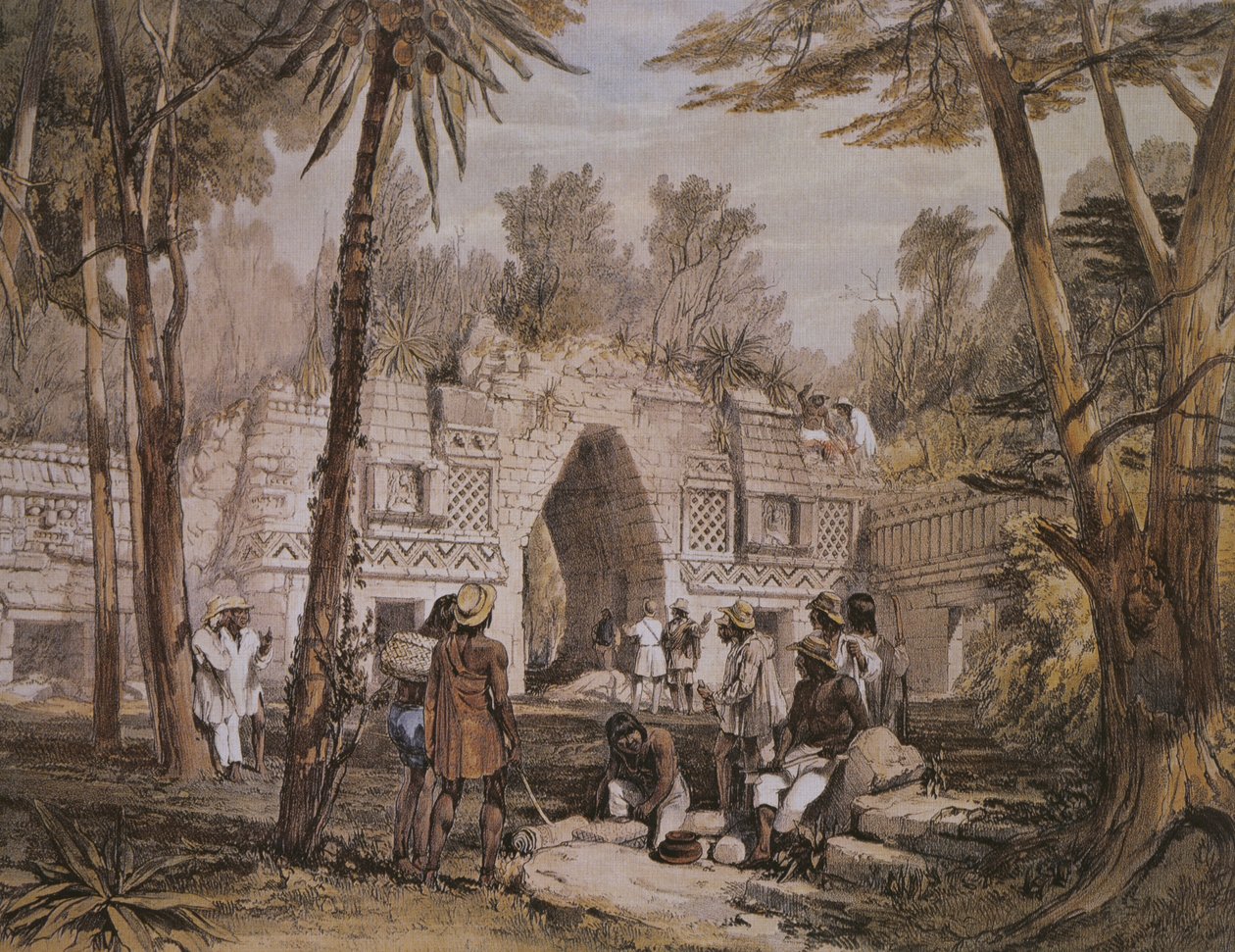 قوس لابنا ، يوكاتان ، المكسيك ، رسم توضيحي من "مناظر للآثار القديمة في أمريكا الوسطى ، تشياباس ويوكاتان" ، نُشر في لندن عام 1844 بواسطة فريدريك كاثروود