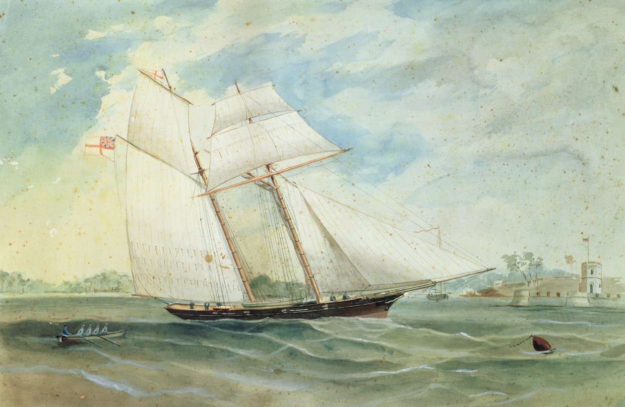 Farm Cove و Fort Macquarie ، مع سفينة شراعية في المقدمة ، c.1859-68 بواسطة فريدريك جارلينج