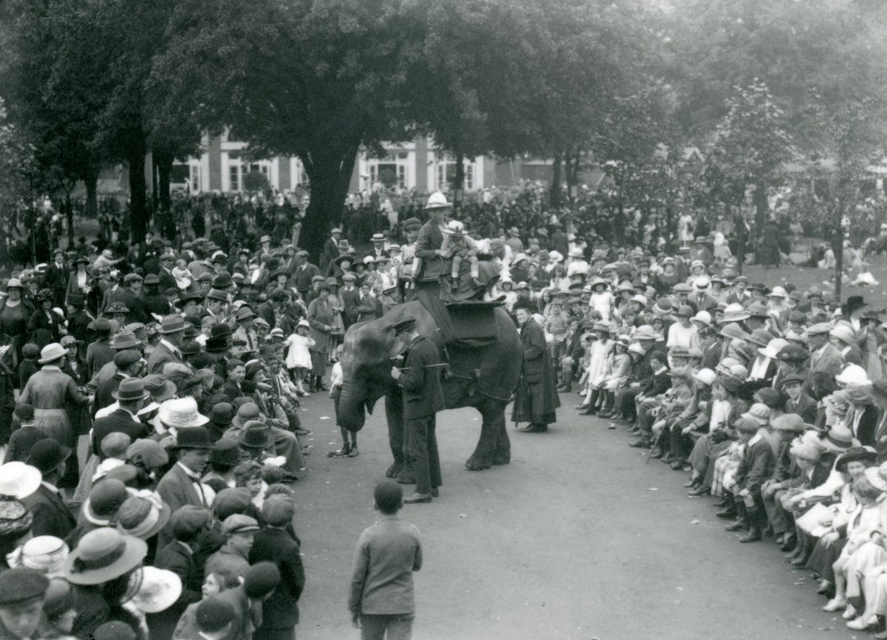 حشود من الزائرين يشاهدون رحلة فيل في حديقة حيوان لندن ، عطلة البنوك في أغسطس ، 1922 بواسطة فريدريك وليام بوند