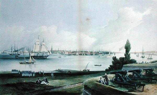 نيويورك من جزيرة الحاكم ، نقشها هنري بابريل (من 1846 إلى 1848) (نقش) بواسطة فريدريك (بعد) كاثروود