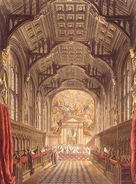 The Chapel of All Souls College ، رسم توضيحي من "تاريخ أكسفورد ، نقش بواسطة جوزيف قسطنطين ستادلر (1780-1812) حانة. بواسطة ر.أكرمان بواسطة فريدريك (بعد) ماكنزي