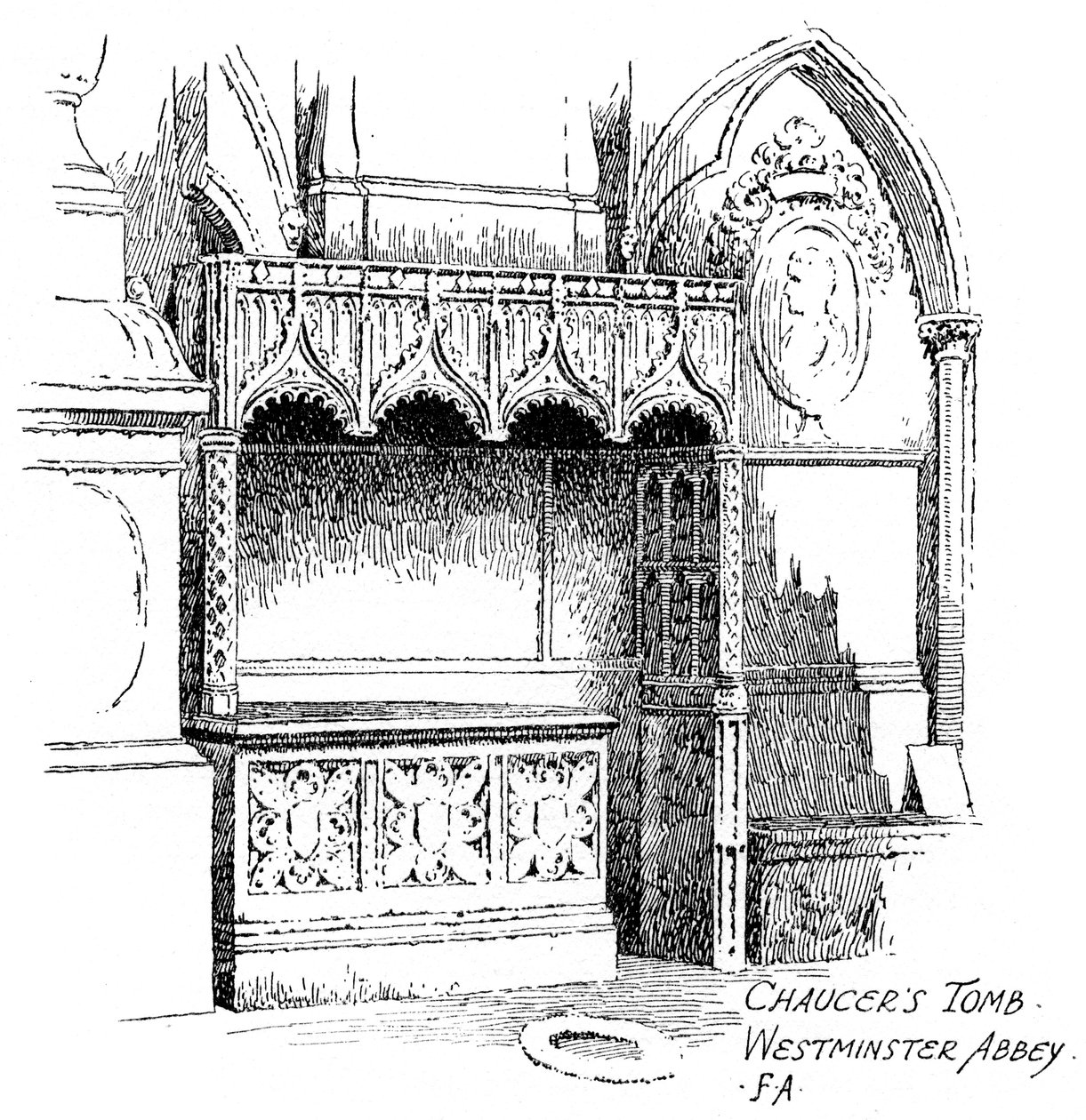 مقبرة Chaucers ، Westminster Abbey ، لندن ، 1912. بواسطة فريدريك أدكوك