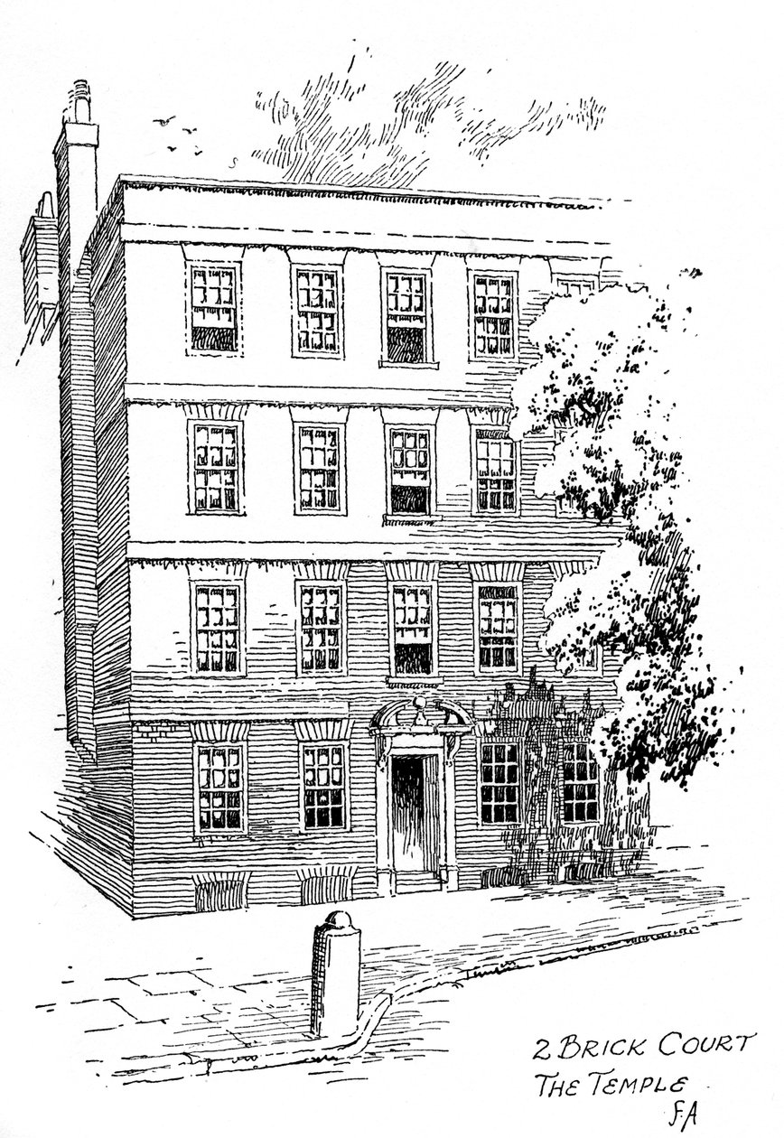 منزل أوليفر جولدسميث ، 2 Brick Court ، Temple ، لندن ، 1912 بواسطة فريدريك أدكوك