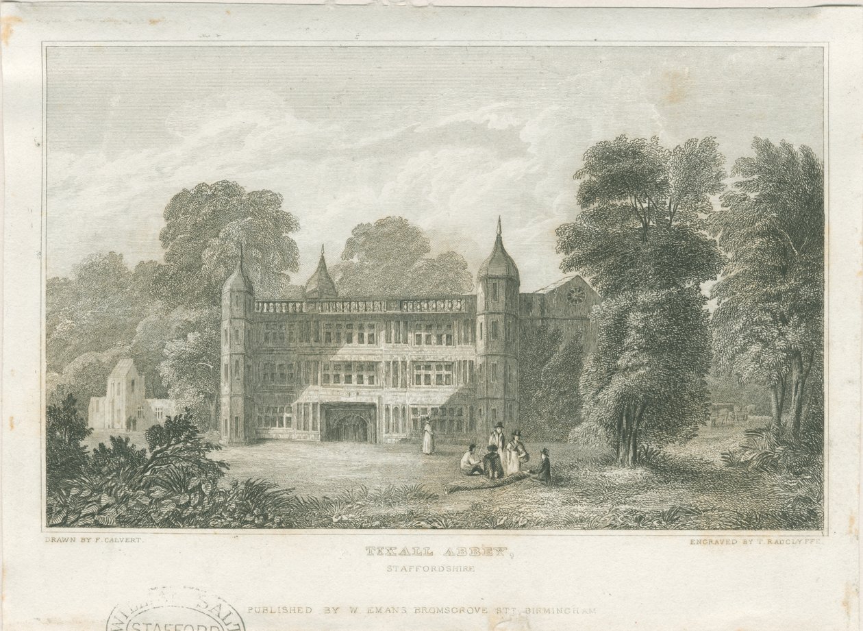 Tixall Hall - Gatehouse: engraving، nd [c 1830] (طباعة) بواسطة فريدريك كالفيرت