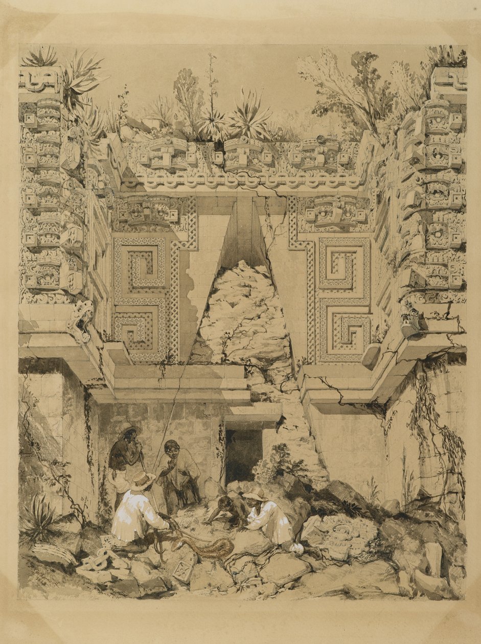 Archway ، Casa del Gobernador ، Uxmel ، Yucatan ، 1843 (حبر بني داكن وغسل على ورق منسوج) بواسطة فريدريك كاثروود