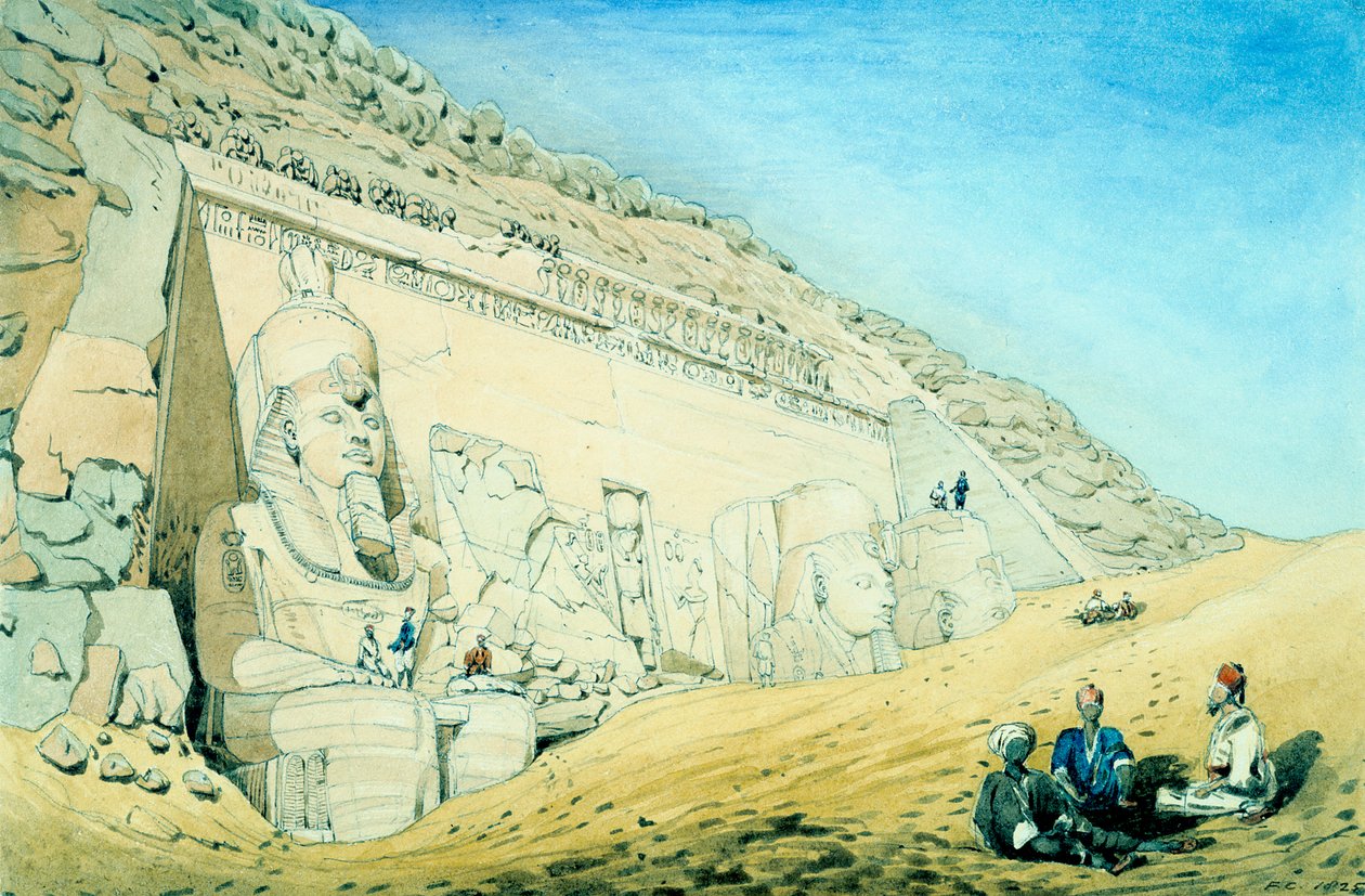 تماثيل رمسيس الثاني خارج مدخل المعبد الرئيسي في أبو سمبل ، مصر ، القرن الثالث عشر قبل الميلاد بواسطة فريدريك كاثروود