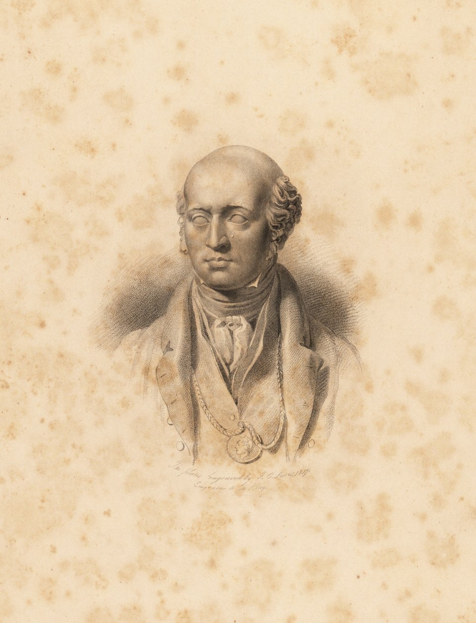 Portrait bust of artist Sir Thomas Lawrence. Engraving by Frederick Christians Lewis after an illustration by Sir Thomas Lawrence from P.G. Patmore’s Cabinet of Gems, Ackermann, London بواسطة فريدريك كريستيان لويس