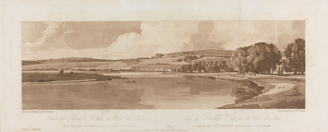 منظر Belle Vue و Pont de Seve مأخوذ من الشرفة بالقرب من Pont de St. اللوحة 13 مشاهد في باريس ، تتبع حجم إيمانويل للوحة B1981.25.2622 بواسطة فريدريك كريستيان لويس الأكبر
