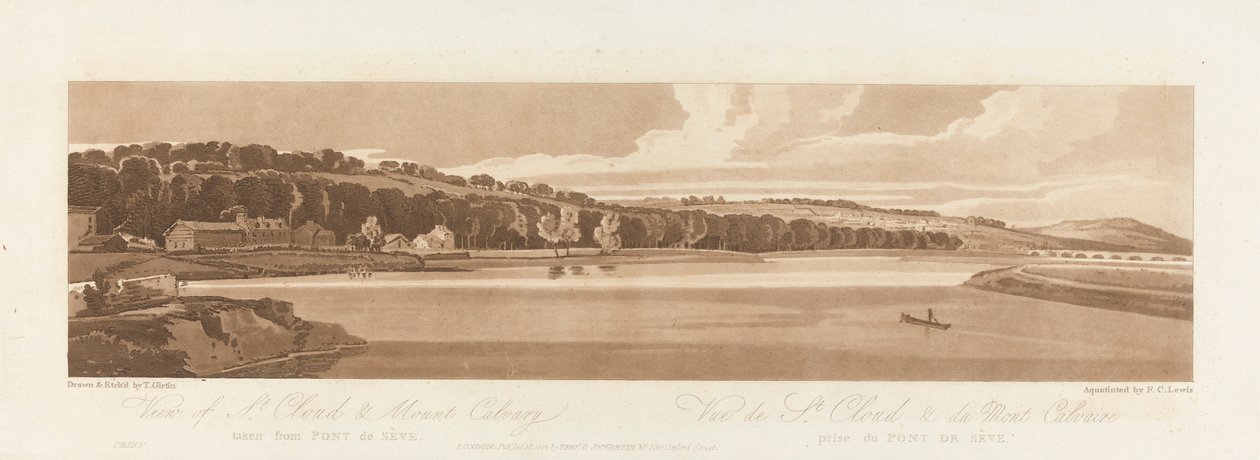 منظر للقديس كلاود وجبل الجلجلة مأخوذ من Pont de Seve 1802 ؛ اللوحة 18 من Views in Paris ، تتبع حجم إيمانويل للوحة B1981.25.2627 بواسطة فريدريك كريستيان لويس الأكبر