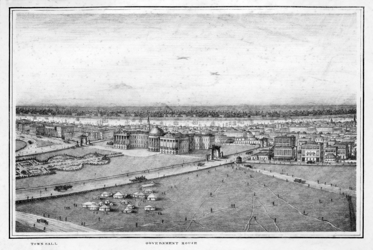 مقر الحكومة ومجلس المدينة ، كالكوتا ، الهند ، c1840s. بواسطة فريدريك فيبيج