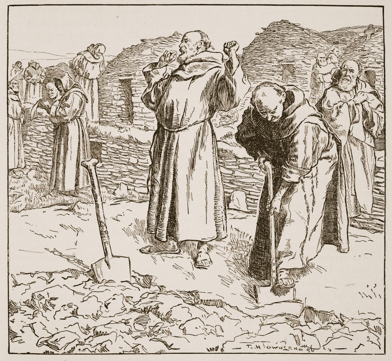 تربية الرهبنة ، رسم توضيحي من "كنيسة إنجلترا: تاريخ للشعب" بقلم HDM Spence-Jones ، حانة. حوالي عام 1910 (ليثو) (صورة بني داكن) بواسطة فريدريك هنري تاونسند