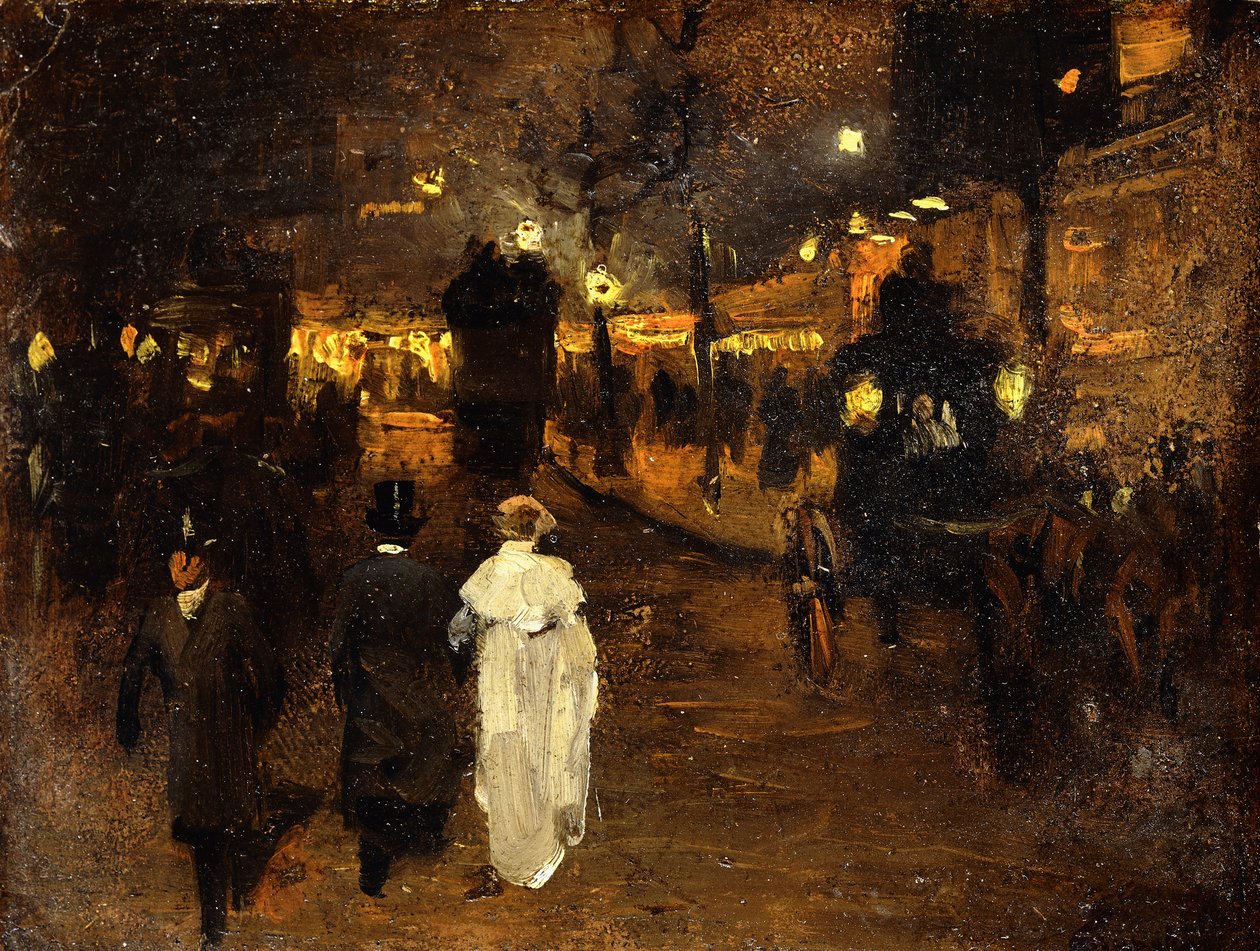 Charing Cross Road at Night ، لندن ، حوالي 1905 (زيت على ظهر السفينة) بواسطة فريدريك جود وو