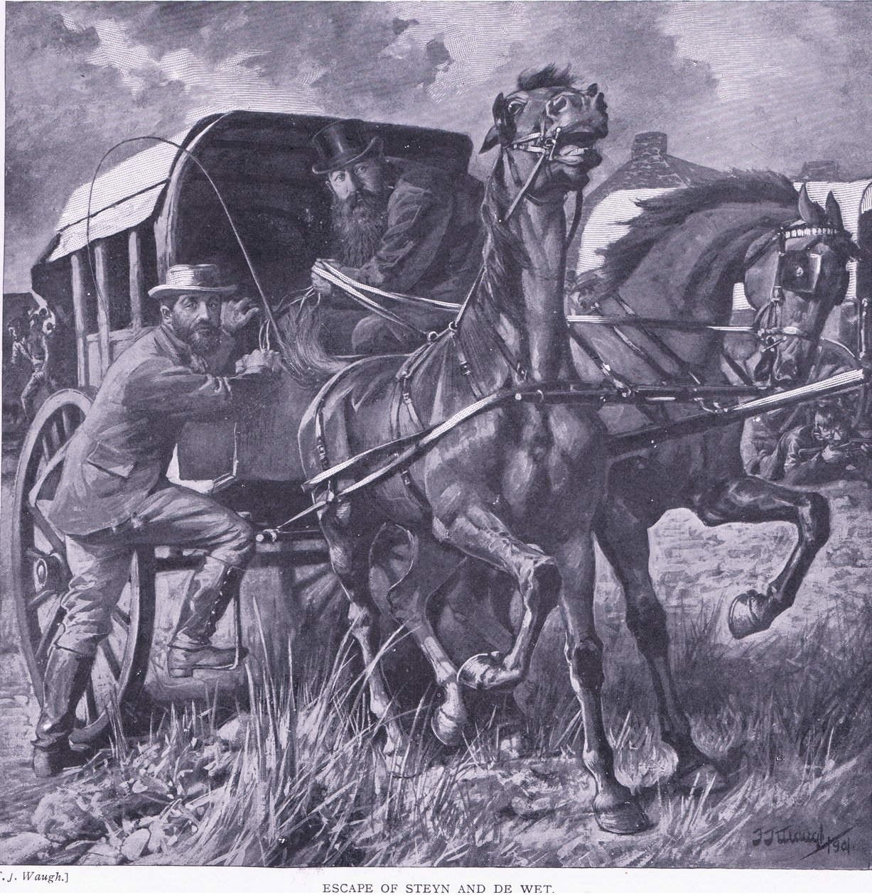 الهروب من Steyn و De Wit ، التوضيح من بعد بريتوريا: حرب العصابات ، 1902 بواسطة فريدريك جود وو
